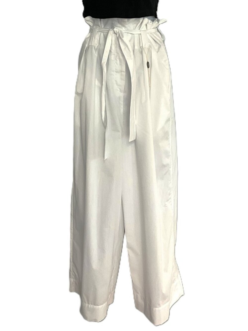 Manila Grace White High Rise Cotton Reflective Side Stripe Pants Size IT44 Italy